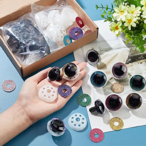 Miniatura 3 de PH PandaHall 24 juegos de ojos de seguridad de plástico, 6 colores, ojos de animales rellenos con purpurina de 1.378 in, ojos de ganchillo para oso