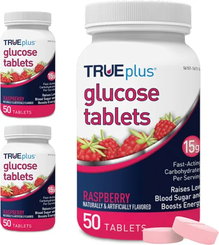 Miniatura 25 de TRUEplus® Tabletas de glucosa, sabor surtido (uva, frambuesa, naranja), botella de 50 unidades (1)