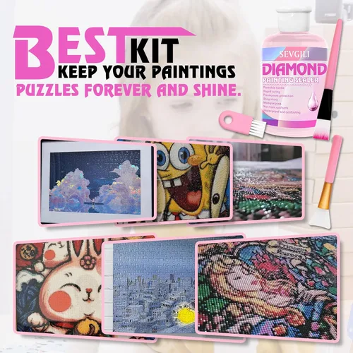 Miniatura 5 de Kit de Sellador de Pintura de Diamante Sevgili 240ML con Pinceles, Sellador y Pegamento para Rompecabezas, Accesorios y Herramientas para Pintura