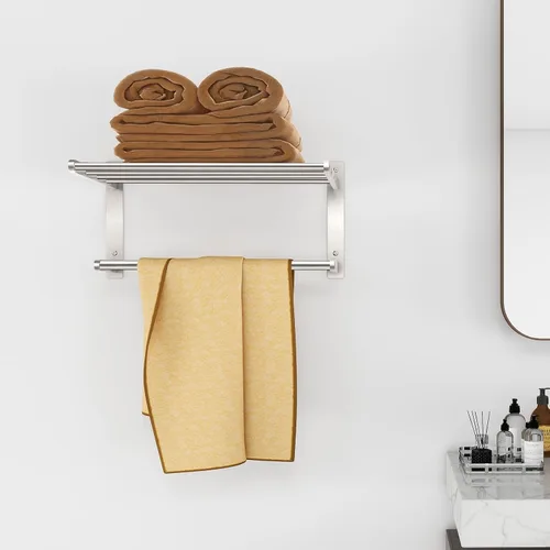 Miniatura 6 de Toallero con Estante de 16", Toalleros de Metal para Baño Montados en la Pared, Estante de Baño con Barra para Toallas Resistente al Óxido Soporte