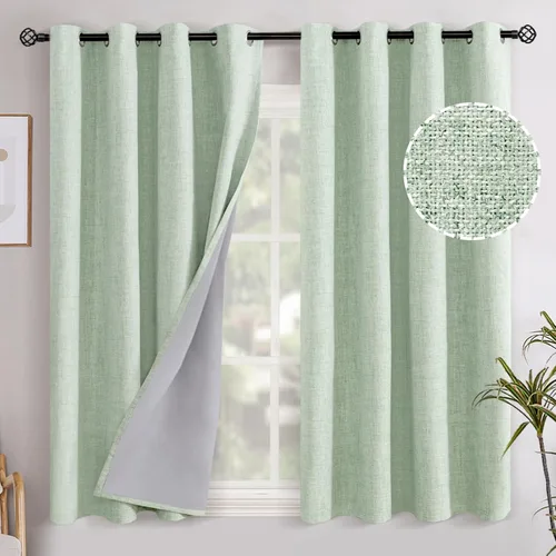 Miniatura 37 de YoungsTex - Cortinas opacas de lino para dormitorio, oscurecimiento de la habitación, cortinas con textura de lino, paneles con aislamiento térmico