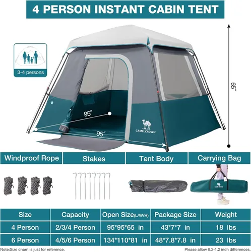 Miniatura 3 de CAMEL CROWN 4/6 Person Instant Cabin Tent, Pop Up Windproof Tents for Camping, 60-Second Setup Family Tent with Carry Bag for Outdoor Hiking Azul