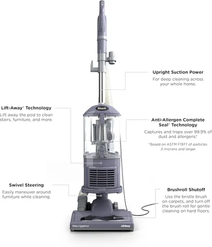 Miniatura 8 de Shark NV352 Navigator Lift Away - Aspiradora vertical, filtro HEPA, tecnología antialergénica, dirección giratoria, ideal para alfombras, escaleras