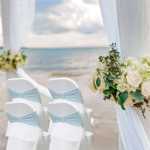 Miniatura 2 de Cintas elásticas de elastano para sillas 50 unidades, lazos elásticos para sillas con hebilla deslizante para decoración de bodas, fiestas, Azul bebé