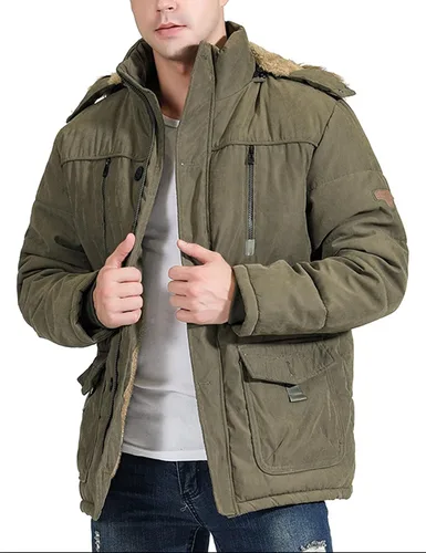 Miniatura 4 de Tanming - Abrigo de invierno para hombre con forro de piel sintética y capucha desmontable