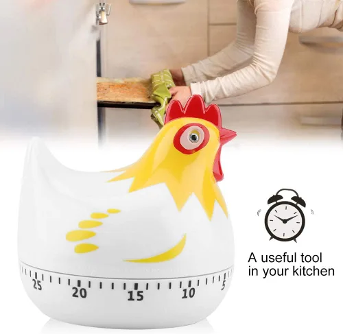 Miniatura 5 de Lindo temporizador de cocina en forma de pollo, temporizador mecánico de cuenta regresiva de 60 minutos para cocinar y hornear (blanco)