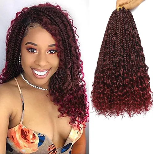 Miniatura 13 de Flagship 9 Paquetes Goddess Box Braids Cabello de Ganchillo para Mujeres Negras - 10 Pulgadas Pre-enrollado con Puntas Rizadas, Estilo Bohemio