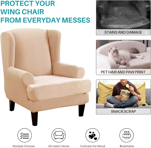 Miniatura 2 de MIFXIN Wingback - Funda para silla, de terciopelo de 2 piezas, elásticas, con funda de cojín, suave, lavable, protector de muebles para sala