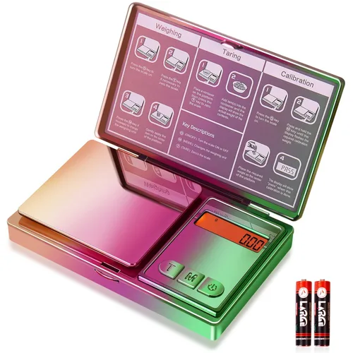 THINKSCALE Báscula digital brillante de gramos, 10.58 oz x 0.00 oz escala iridiscente de bolsillo cromado, 6 unidades a pequeña escala de 0.00 oz de