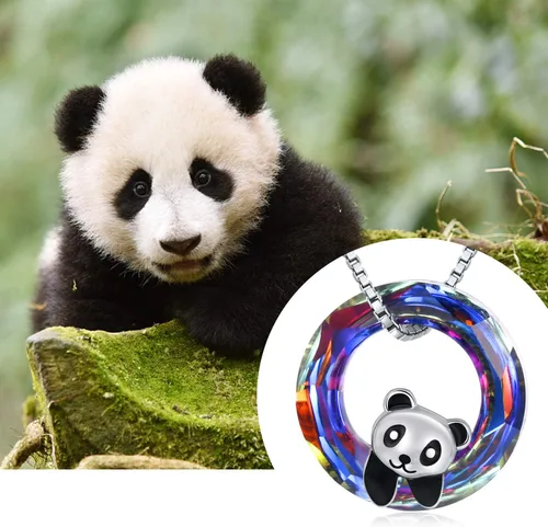 Miniatura 4 de Collar con colgante de panda de plata de ley 925 con dije de cristal, regalos de cumpleaños para mujeres e hijas
