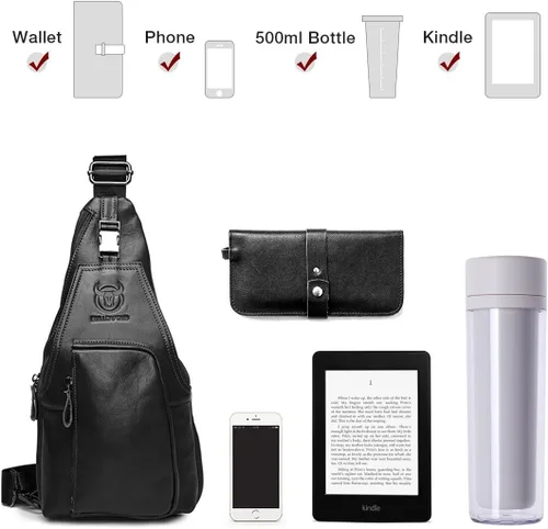 Miniatura 6 de Bolso de pecho de cuero genuino para hombre, bolso cruzado de hombro, bandolera, mochila de mensajero, mochila para negocios, casual