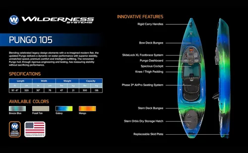 Miniatura 3 de Wilderness Systems Pungo 105 Kayak recreativo - Sit Inside - Asiento Air Pro Comfort Phase 3 - 10.6 pies Galaxia