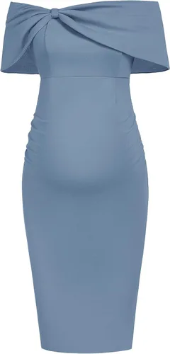 Maacie Vestido de maternidad con hombros descubiertos 2023 fruncido lateral y abertura izquierda, vestido de cóctel ajustado para baby shower