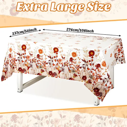 Miniatura 2 de Newwiee 4 manteles de plástico de otoño, manteles de plástico de Acción de Gracias, diseño de calabaza silvestre, mantel rectangular de otoño