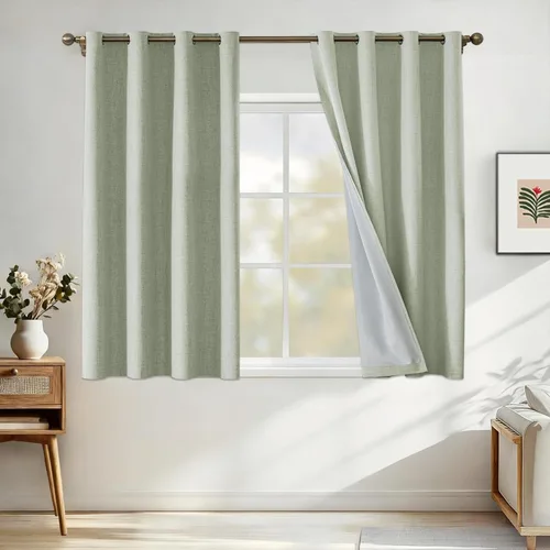 Miniatura 25 de Cortinas de lino 100% opacas para dormitorio, cortinas opacas de 45 pulgadas de largo, cortinas de oscurecimiento de habitación para sala de estar