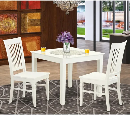 Miniatura 2 de East West Furniture OXWE3-LWH-W - Juego de cocina de 3 piezas para espacios pequeños que contiene una mesa cuadrada y 2 sillas de comedor, 36 x 36