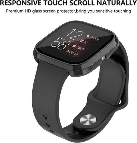 Miniatura 7 de Tobfit Funda rígida de policarbonato integrado de vidrio templado para Fitbit Versa 2, duradera y ultrafina, resistente a los arañazos, funda
