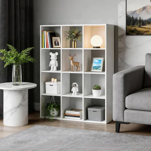 Miniatura 2 de SUPER DEAL Estantería Abierta de 12 Compartimentos, Gabinete de Almacenamiento de 47 Pulgadas de Ancho, Estanterías Cúbicas de Madera para Libros