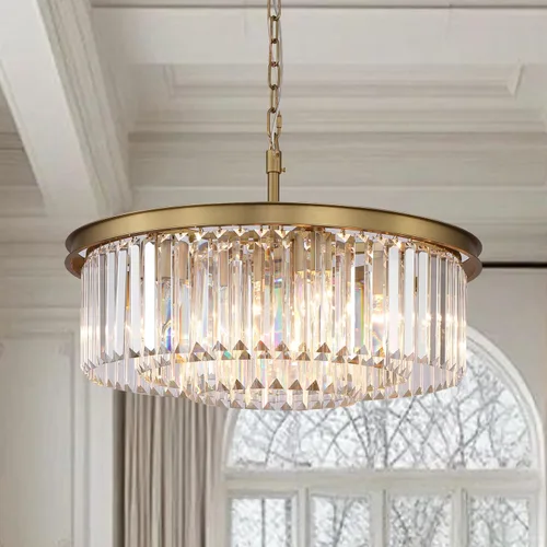 Miniatura 16 de Candelabro grande de cristal moderno de lujo, lámpara de techo colgante de oro antiguo para comedor, sala de estar, 12 luces, 3 niveles