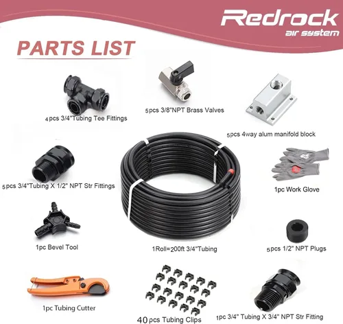 Miniatura 2 de Shop Air Line Kit de 3/4 pulgadas x 200 pies, kit de manguera de tubo de compresor de aire de aluminio HDPE para garaje con bloque de pliegue Negro