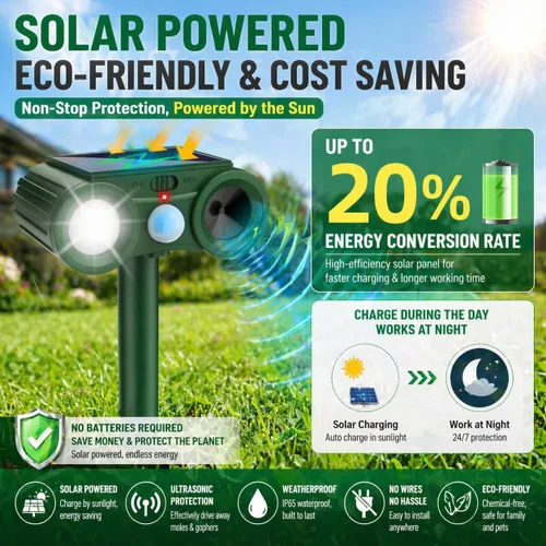 Miniatura 3 de Paquete de 2 repelentes solares de animales al aire libre, repelente de gatos recargable por USB, dispositivos repelentes de ciervos para exteriores