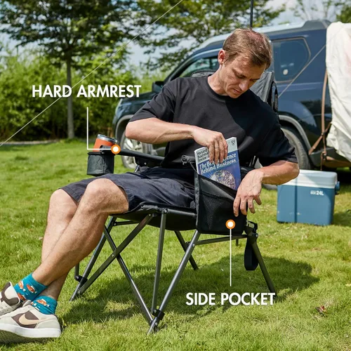 Miniatura 6 de PORTAL Silla de camping plegable extra grande con respaldo alto, sillas de césped portátiles para adultos, deportes al aire libre con apoyabrazos