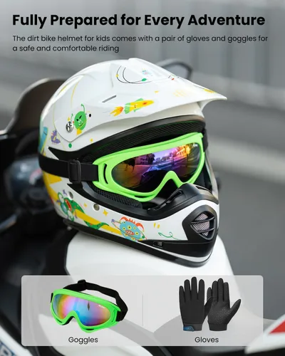 Miniatura 3 de ILM Casco de Motocross ATV para Jóvenes Niños con Gafas Guantes Deportivos Bicicleta de Tierra Motocicleta Todoterreno Aprobado por DOT B07(Youth-S