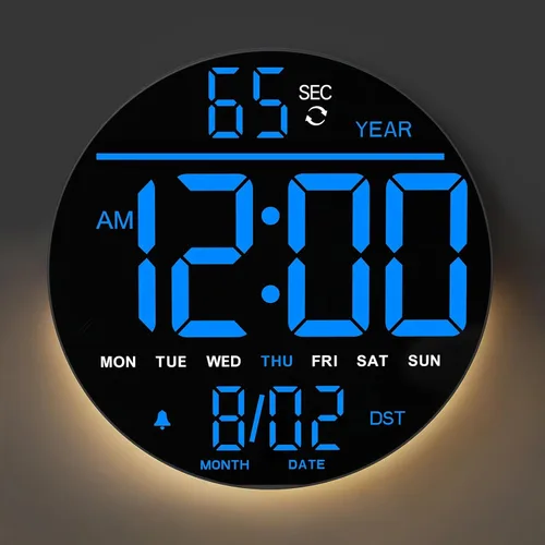 JALL Reloj de pared digital grande de 8 pulgadas con pantalla LED, reloj de pared con temperatura, DST automático, temporizador de cuenta regresiva