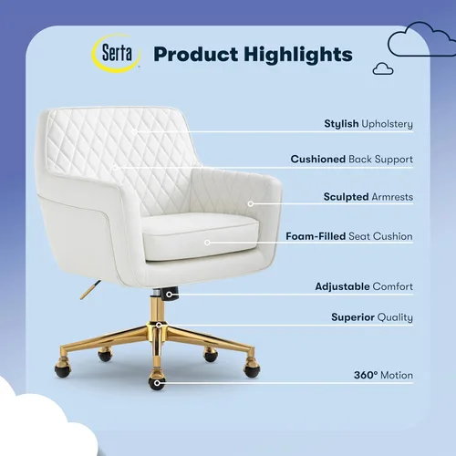 Miniatura 3 de Serta Ashleigh - Silla de oficina moderna, diseño acolchado de diamante, cojín de asiento de bobina de bolsillo, elegante sillón decorativo de Cuero
