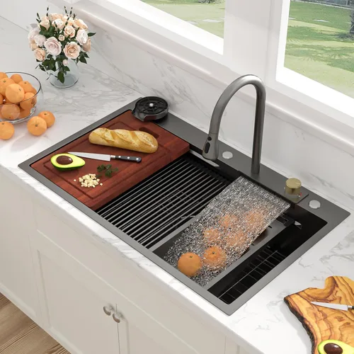 Miniatura 20 de Sarlai 15 Fregadero de Barra de 15x15 Pulgadas para Cocina, Fregadero de Barra de Acero Inoxidable de Calibre 16, Estación de Trabajo con Repisa