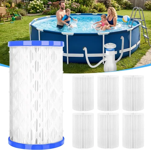 Cartucho de filtro universal para piscina tipo A/C o III, paquete de 6 reemplazos reutilizables para piscinas sobre el suelo, filtración de alta