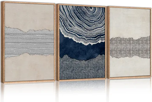 Miniatura 40 de LHIUEM Gran Arte de Pared de Lienzo Abstracto Marrón Gris Enmarcado, Decoración de Pared en Toques de Pincel Pastel, Pintura de Pared Moderna