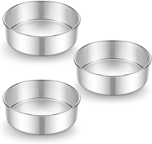 Miniatura 11 de E-far Juego de 3 moldes redondos de acero inoxidable para tartas de 6 pulgadas, no tóxicos, saludables, acabado espejo y aptos para lavavajillas