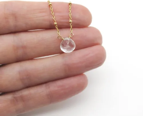 Miniatura 28 de Collar con colgante de piedra natal con piedra preciosa genuina, relleno de oro de 14 quilates, 18 pulgadas