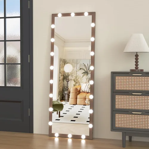 Miniatura 17 de ANYHI Espejo de cuerpo entero con luces, 62.6 x 23.3 pulgadas, espejo LED de cuerpo entero de pie con 22 bombillas regulables, espejo de piso