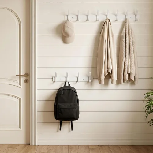Miniatura 2 de WEBI Perchero de pared, 8 ganchos, 24" de largo, ganchos para colgar abrigos montados en la pared, gancho para colgar abrigos, estante de ganchos