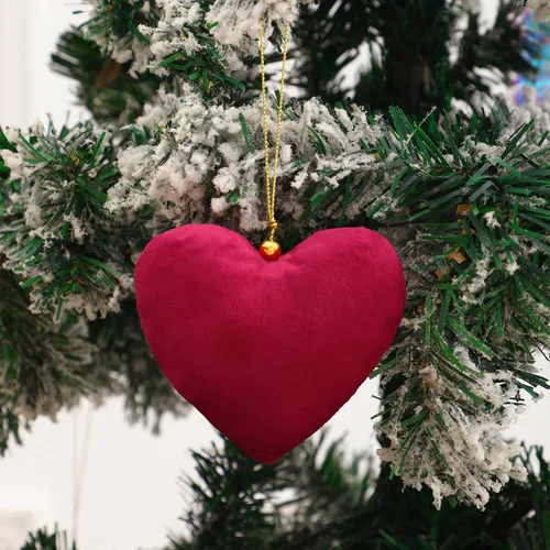 Miniatura 2 de Adornos para Árbol de Navidad, 6 Piezas de Adornos Colgantes de Terciopelo en Forma de Corazón para Navidad, Año Nuevo, Adornos para Fiestas