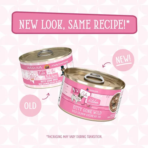 Miniatura 2 de Weruva Cats in The Kitchen, Kitty Gone Wild with Wild Salmon Au Jus - Alimento para gatos, lata de 3.2 onzas (paquete de 24)
