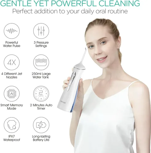 Miniatura 3 de Irrigador dental de agua para dientes inalámbrico, recargable eléctrico para limpieza de dientes y hilo dental, irrigador oral portátil 3 modos e