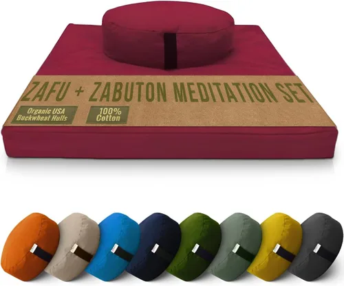 Miniatura 25 de Bean Products Juego de alfombrillas de meditación – Zafu almohada de piso orgánica de trigo sarraceno + almohadilla de oración Zabuton rellena