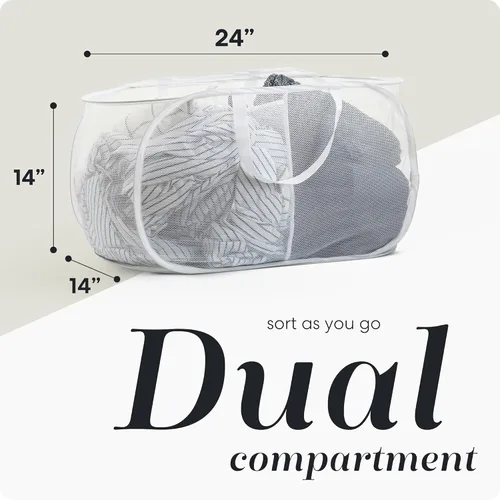 Miniatura 2 de Handy Laundry Cesta plegable de malla con 2 compartimentos, plegable, ahorra espacio, ligera y duradera, con asas para dormitorio, viajes