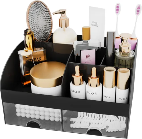 Miniatura 3 de Organizador de maquillaje con cajones, almacenamiento de cosméticos para tocador y encimera de baño, soporte de belleza para lápiz labial y brochas