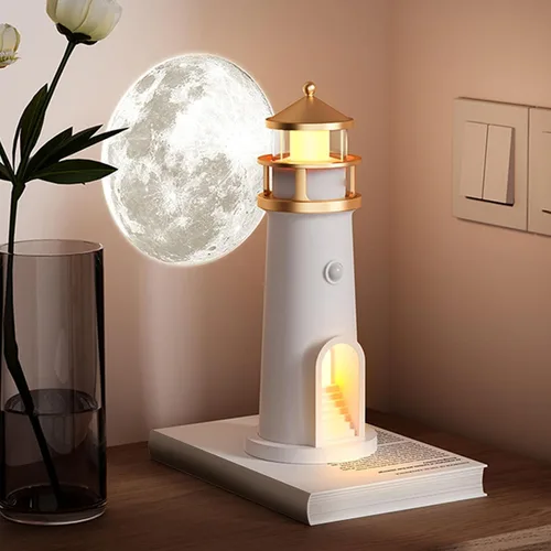 Miniatura 8 de Zunate Lámpara de luna proyector de luces nocturnas con sensor de movimiento, lámpara de faro de luna, lámpara de mesa LED recargable para niños