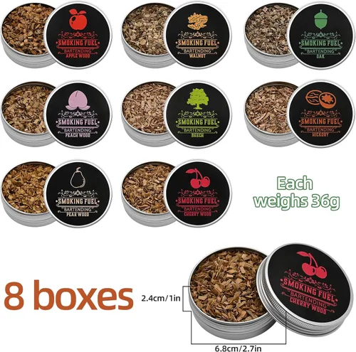 Miniatura 2 de Ahumador para bebidas con virutas de madera, 8 sabores de virutas de madera naturales incluyendo cereza, manzana, nogal, haya, pera, nuez, durazno