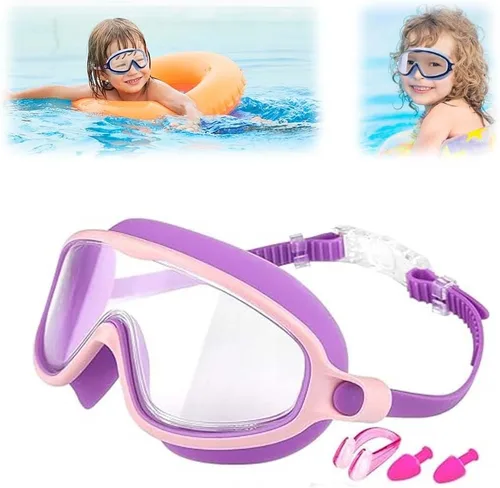 Miniatura 10 de Gafas de natación de marco grande impermeables y antivaho para niños, antiempañamiento de visión amplia, máscara de natación transparente para niños