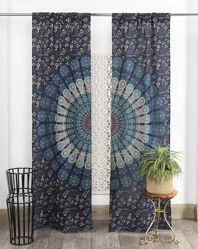 Miniatura 15 de Popular Handicrafts - Paneles de cortina estilo Indio Hippie Bohemio Hermosa Mandala Multicolor Azul Pavo Real