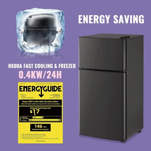 Miniatura 3 de DEMULLER - Pequeño refrigerador de 2.4 pies cúbicos con congelador, mininevera para dormitorio con estantes de plástico removibles, mininevera ideal