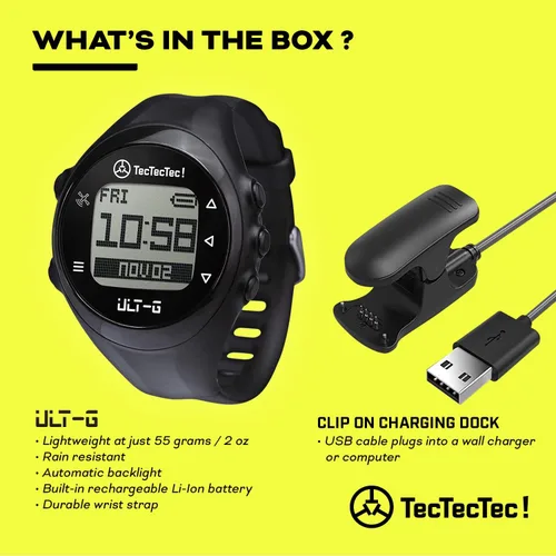 Miniatura 3 de TecTecTec ULT-G - Reloj de golf GPS elegante, ligero y multifuncional, con correa de muñeca duradera y pantalla LCD, campos precargados en todo