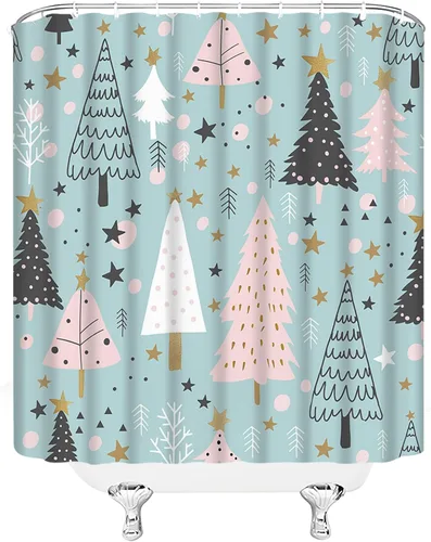 Miniatura 12 de GCTNBJL Cortina de ducha navideña para RV, diseño de árbol de pino, copo de nieve, estrella, bosque, vacaciones de invierno, naturaleza rústica