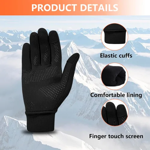 Miniatura 5 de Guantes de invierno para correr para hombres y mujeres, forro térmico para clima frío, guantes térmicos cálidos negros para pantalla táctil, guantes